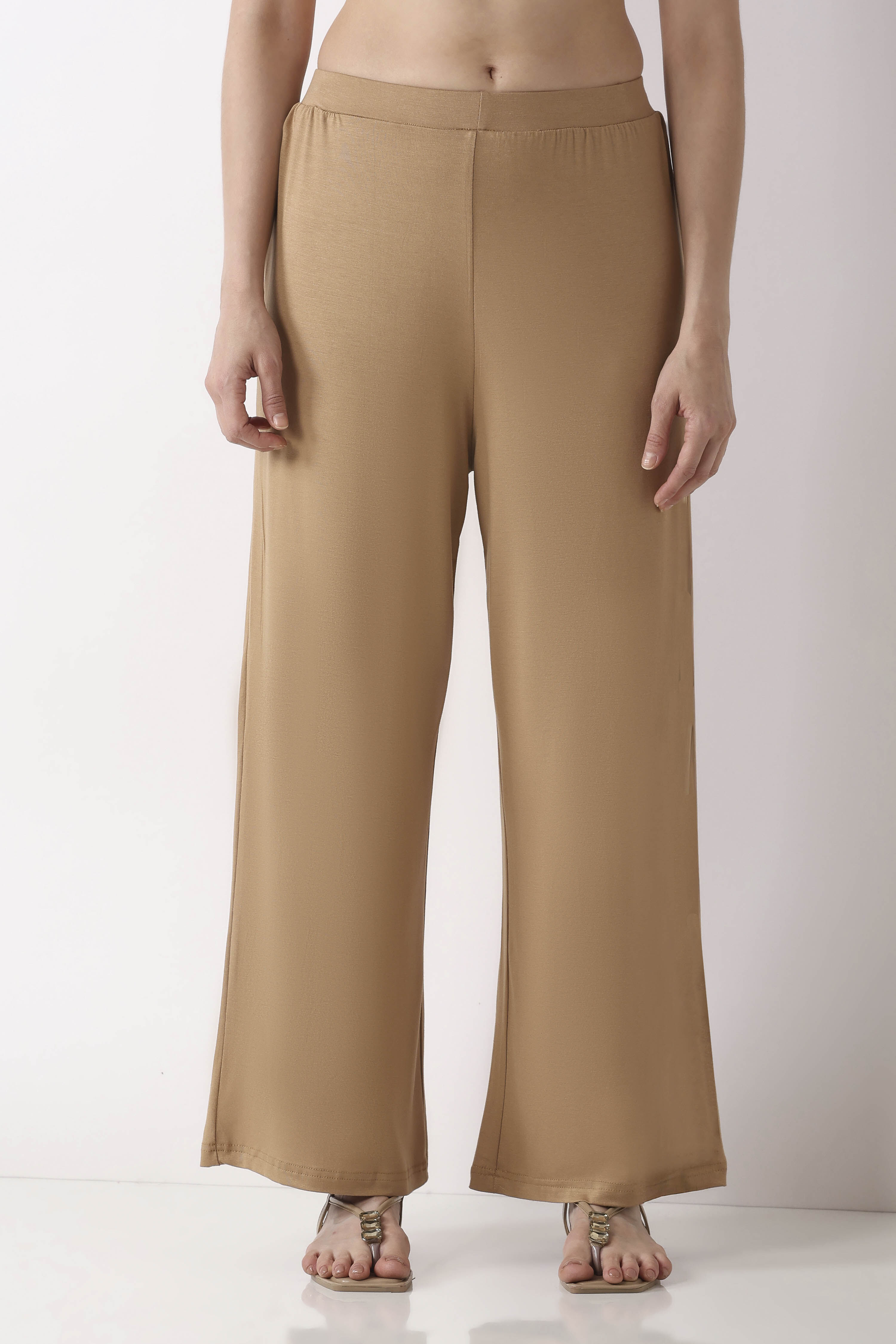 Beige Viscose Rayon Straight Palazzos image number 4