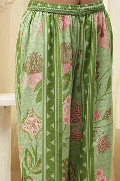Green Cotton Yarn-Dyed Kalidar Suit Set image number 2