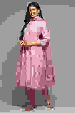 Lilac Cotton Blend Gathered Kurta Suit Set image number 5