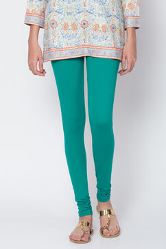 Green Cotton Blend Dyed Churidar image number 1