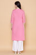 Pink Cotton Chikankari Embroidered Kurta image number 4