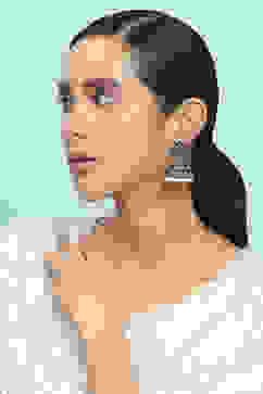 Navy Brass Jhumka image number 3