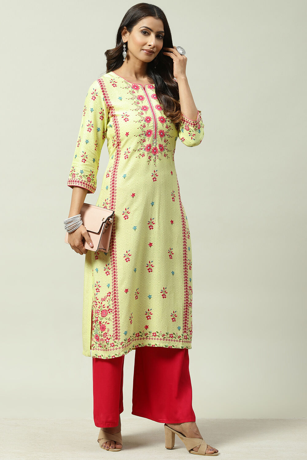 Lime Cotton Straight Kurta image number 5