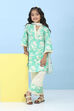 Green Cotton Floral Lace Trim Straight Suit Set image number 5