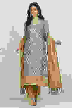 Grey Art Silk Woven Unstitched Suit Set image number 1
