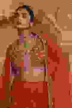 Red Chanderi Digital Printed Lehenga Set image number 8