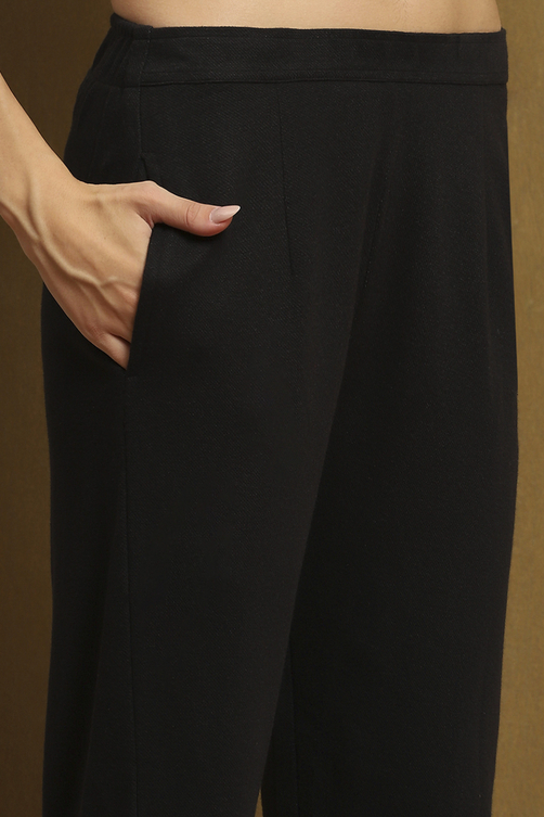 Black Polyester Straight Kurta Pants Set image number 2