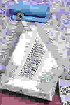 White Cotton Unstitched Suit Set image number 0