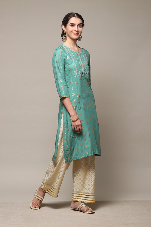 Navy Blue Rayon Straight Kurta Pants Set image number 5