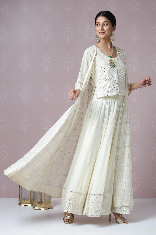 Off White Cotton Fusion Wear 3 Piece Set image number 0