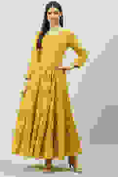 Mustard Cotton Flared Printed Dress image number 5