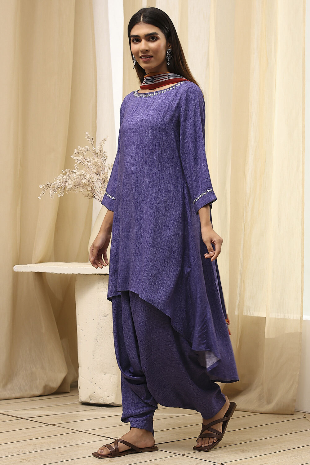 Blue Printed Asymmetric Suit Set image number 3