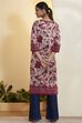 Berry Cotton Floral Printed Straight Kurta image number 5
