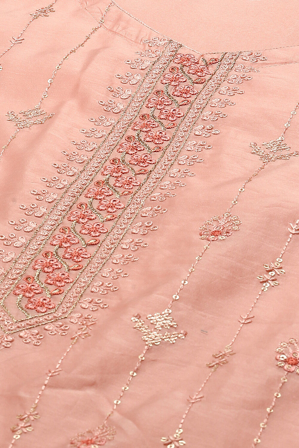 Baby Pink Chanderi Blend Unstitched Suit set image number 2