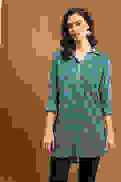 Blue Floral Printed Straight Kurti image number 5