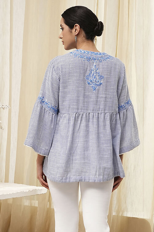 Blue Straight Short Kurta image number 3