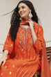 Orange Silk Straight Yarndyed Suit Set image number 7