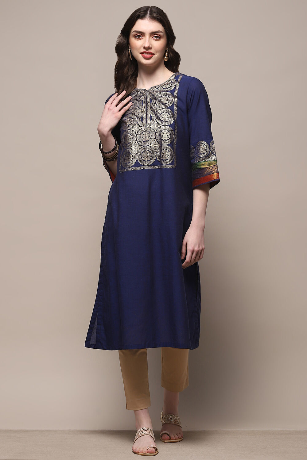 Navy Blue Pure Cotton Straight Kurta image number 0