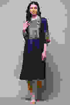 Navy Blue Pure Cotton Straight Kurta image number 0