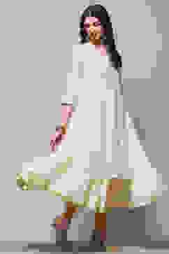 Ecru Polyester Tiered Kurta image number 0