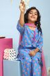 Blue Cotton Printed Straight Suit Set image number 7