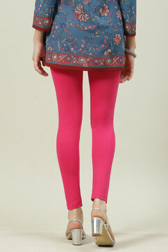Fuschia Cotton Blend Solid Leggings image number 4
