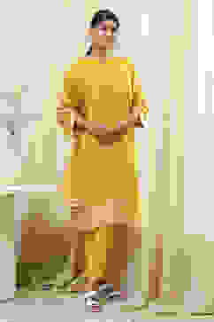 Mustard Yellow Printed Straight Suit Set image number 7