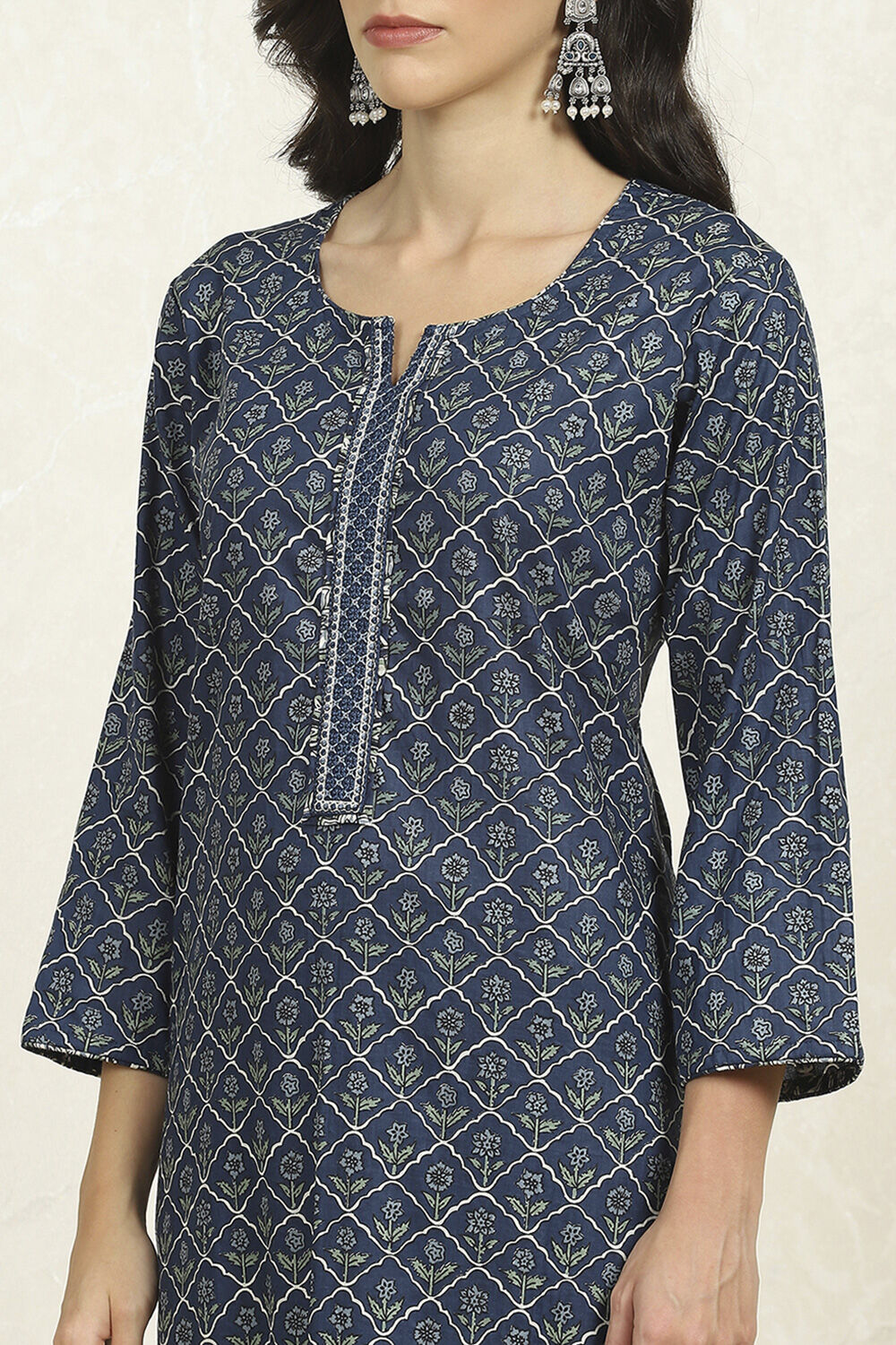 Blue Cotton Printed Unstitched Suit Set image number 2