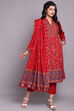 Red Woolen A-Line Kurta Slim Pant Suit Set image number 6