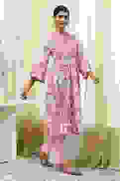 Peach-Colored Cotton Floral A-Line Kurta Set image number 0