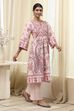 Peach-Colored Cotton Floral A-Line Kurta Set image number 0