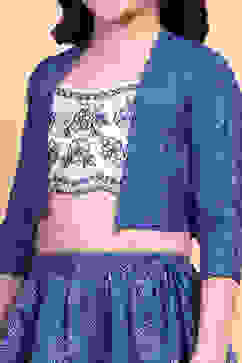 Blue-White Poly Chanderi Short Straight Lehenga Set image number 1