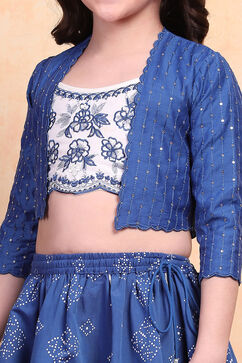 Blue-White Poly Chanderi Short Straight Lehenga Set image number 1
