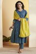 Teal Blue Cotton Yarndyed Suit Set