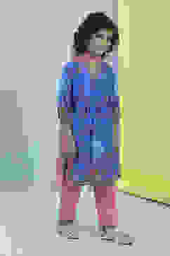 Blue and Pink Cotton Printed Straight Suit Set image number 5