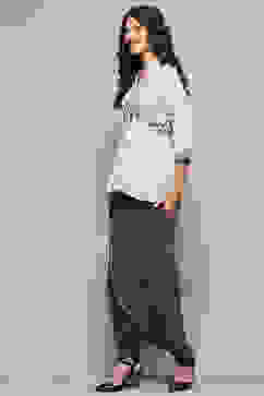 Charcoal Rayon Asymmetric Printed Kurta Set image number 3