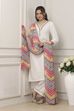 White & Pink Yoke Design Straight Suit Set