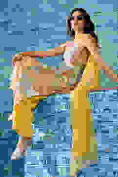 Yellow Printed Sequined Kurta & Palazzo Suit Set image number 3