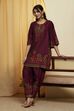 Wine Silk Printed Straight Kurta Set image number 0