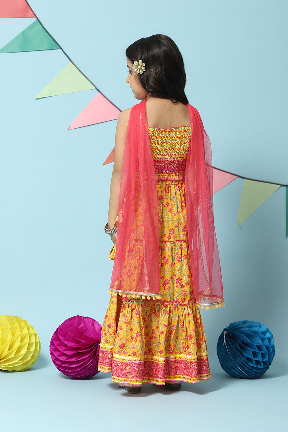 Yellow Cotton Short Top Lehenga Set image number 4