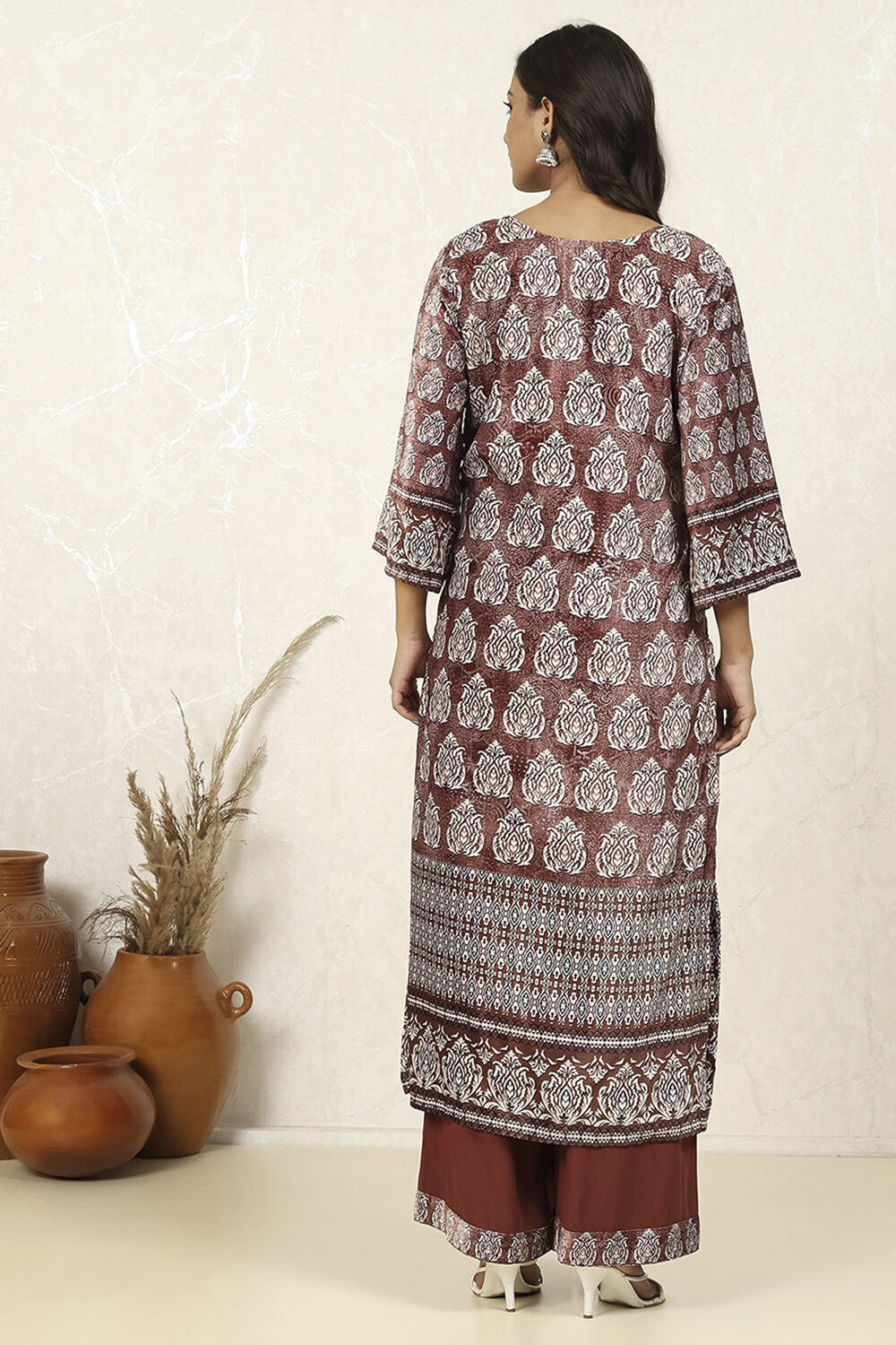 Rust Velvet Digital Print Unstitched Suit Set image number 5