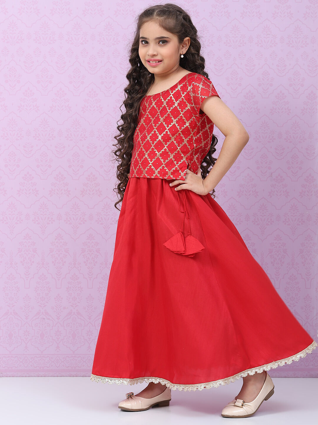 Red Art Silk Straight Lehenga Set image number 3