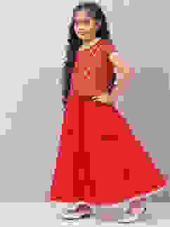 Red Art Silk Straight Lehenga Set image number 3