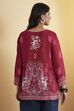 Magenta Floral Printed Straight Short Kurti image number 4