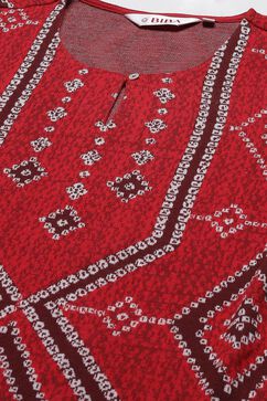 Red Acrylic Straight Yarndyed Kurti image number 1