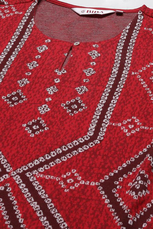 Red Acrylic Straight Yarndyed Kurti image number 1