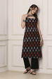 Black Cotton Abstract Printed Strappy Midi Dress image number 0
