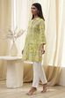 Lime Green Printed Straight Short Kurta image number 2