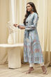 Dull Blue Cotton Printed Flared Kurta image number 2