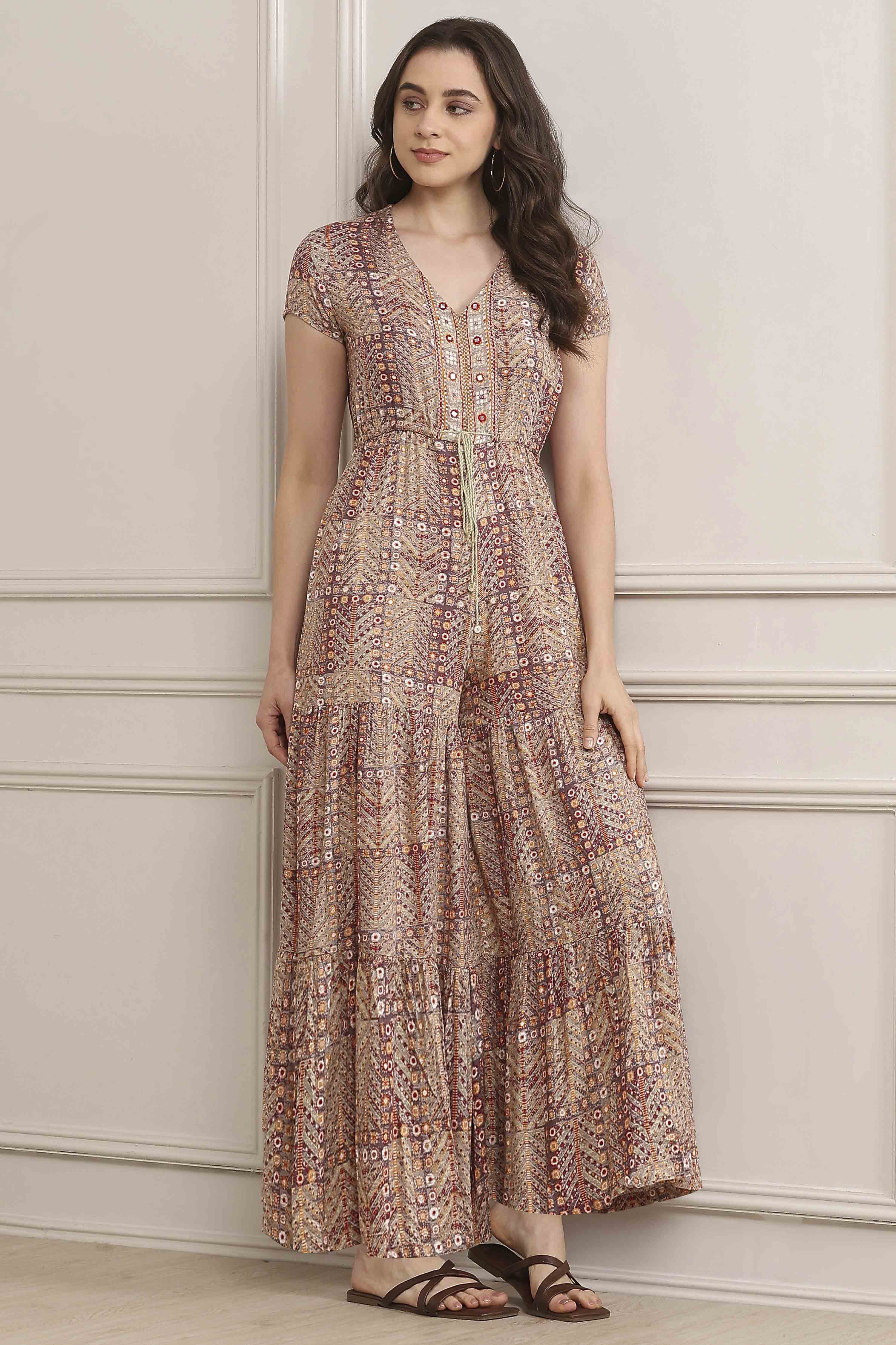 Grey LIVA Straight Printed Jumpsuit image number 0